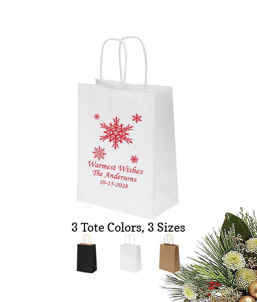 snowflakes christmas holiday personalized paper tote bags snowflakes christmas holiday personalized paper tote bags