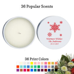 snowflakes christmas holiday personalized white round candle tins
