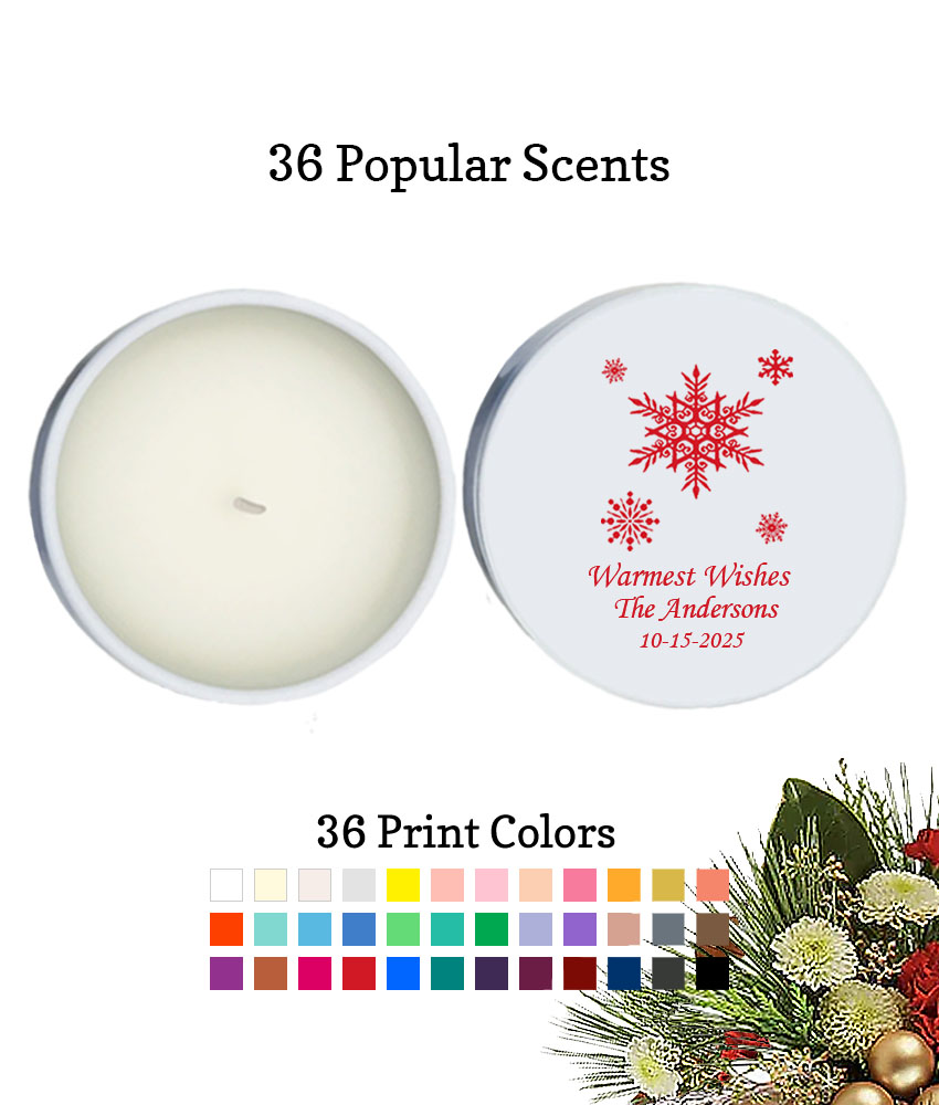 snowflakes christmas holiday personalized white round candle tins snowflakes christmas holiday personalized white round candle tins