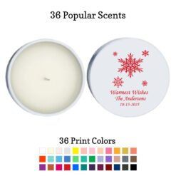 snowflakes white round candle tins favors