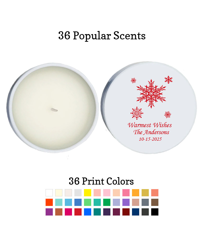 snowflakes white round candle tins favors snowflakes white round candle tins favors