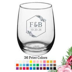 2 initial monogram floral box large wine glass 15 oz