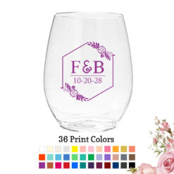 2 initials monogram wedding plastic wine glass
