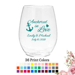 anchored in love wedding plastic wine glass