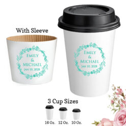 floral wreath paper coffee hot cups with lids and sleeve