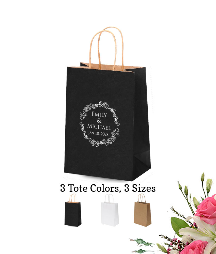 floral wreath personalized paper tote bags