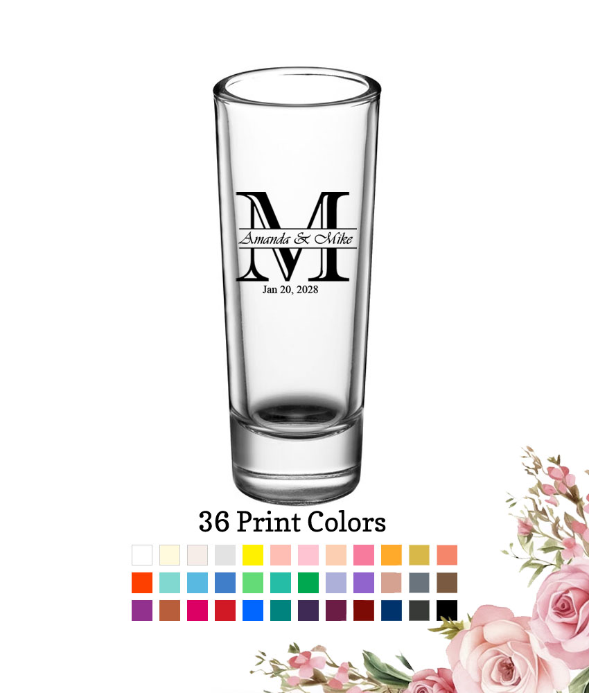 initial monogram 2 oz wedding personalized tall shooter shot glass initial monogram 2 oz wedding personalized tall shooter shot glass