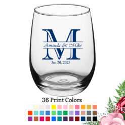 initial monogram large wine glass 15 oz