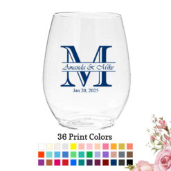 initial monogram personalized wedding plastic wine glass