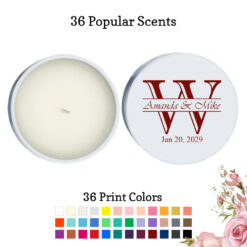initial monogram wedding personalized white round candle tins