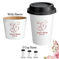 interlocking hearts paper coffee hot cups with lids and sleeve