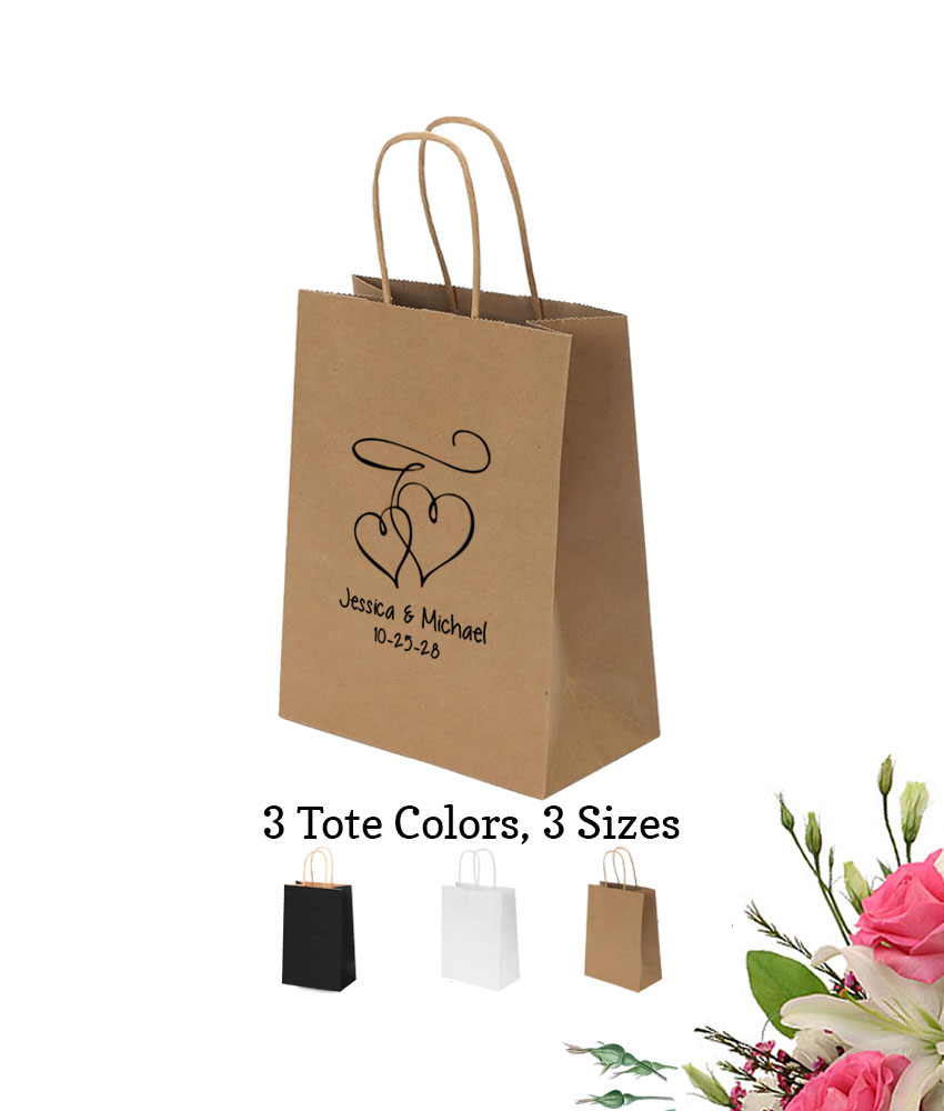 interlocking hearts personalized paper tote bags interlocking hearts personalized paper tote bags