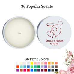 interlocking hearts wedding personalized white round candle tins