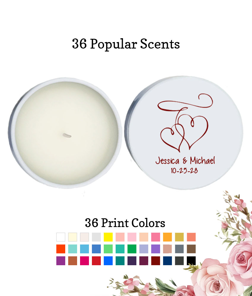 interlocking hearts wedding personalized white round candle tins interlocking hearts wedding personalized white round candle tins