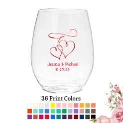interlocking hearts wedding plastic wine glass