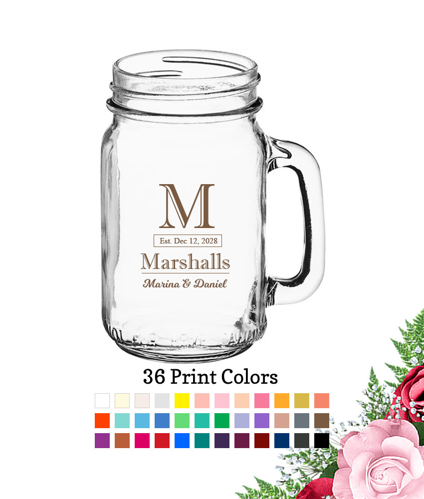 last name initial large mason jars 16 oz