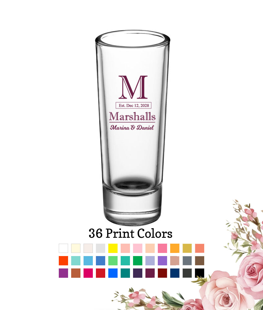 last name monogram 2 oz wedding personalized tall shooter shot glass last name monogram 2 oz wedding personalized tall shooter shot glass