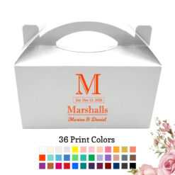 last name monogram wedding personalized White Take Out Gable Boxes