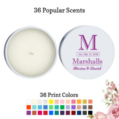 last name monogram wedding personalized white round candle tins