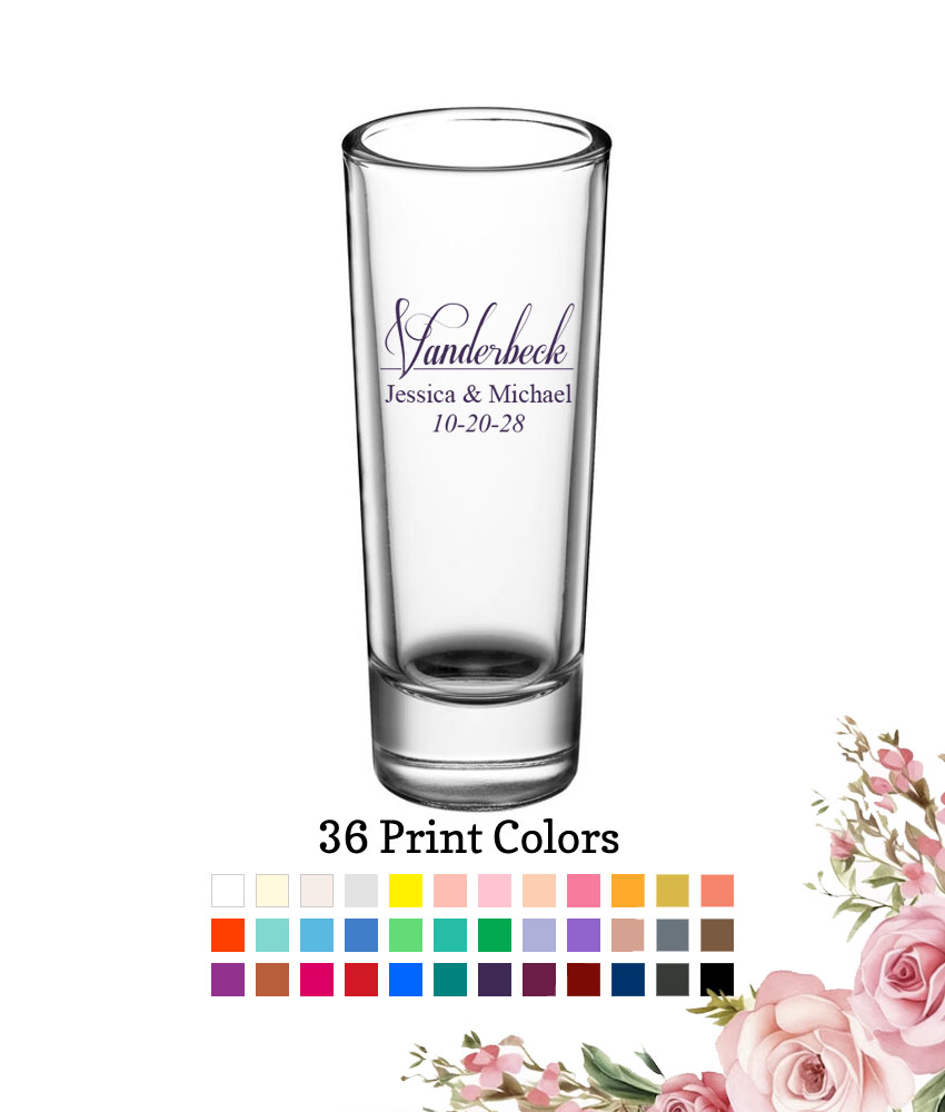 last name script 2 oz wedding personalized tall shooter shot glass