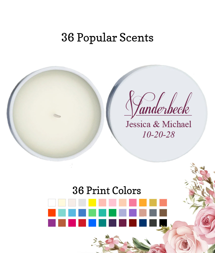 last name script wedding personalized white round candle tins last name script wedding personalized white round candle tins