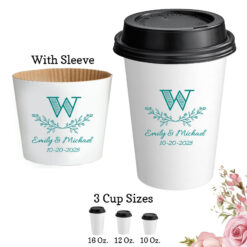 leaf monogram paper coffee hot cups with lids and sleeve