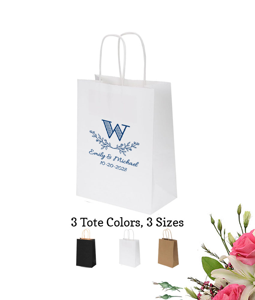 leaf monogram personalized paper tote bags leaf monogram personalized paper tote bags