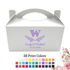 leaf monogram wedding personalized White Take Out Gable Boxes