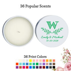 leaf monogram wedding personalized white round candle tins