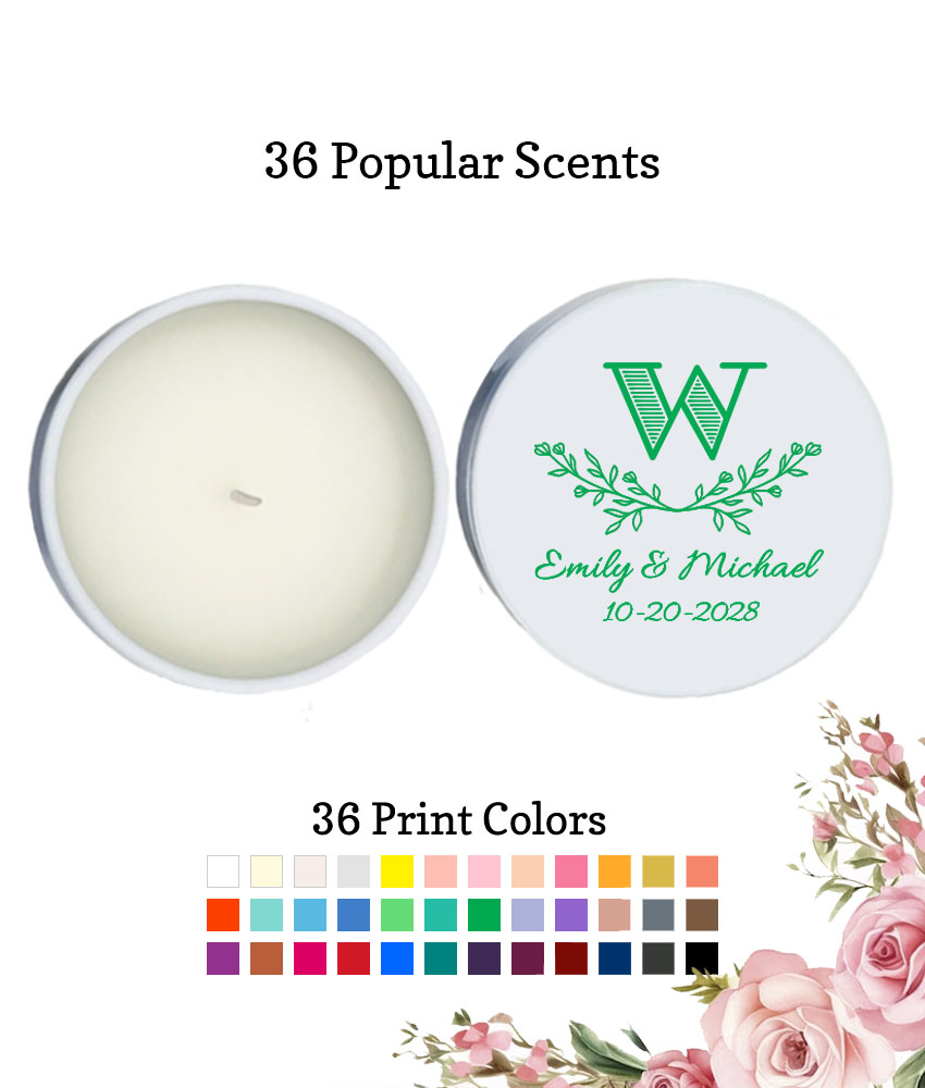 leaf monogram wedding personalized white round candle tins leaf monogram wedding personalized white round candle tins