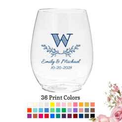 leaf monogram wedding plastic wine glass