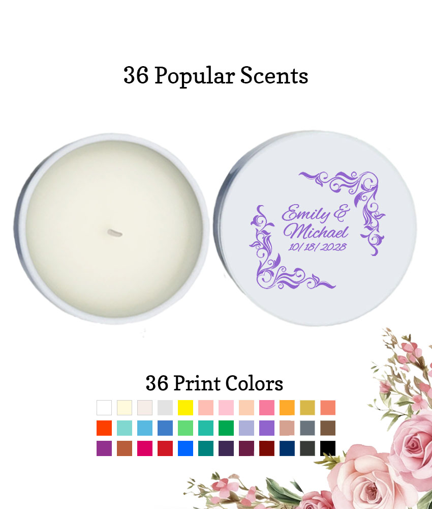 leaf scroll border wedding personalized white round candle tins leaf scroll border wedding personalized white round candle tins