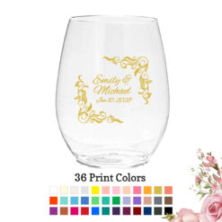leaf scroll border wedding plastic wine glass