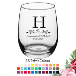 monogram scroll large wine glass 15 oz