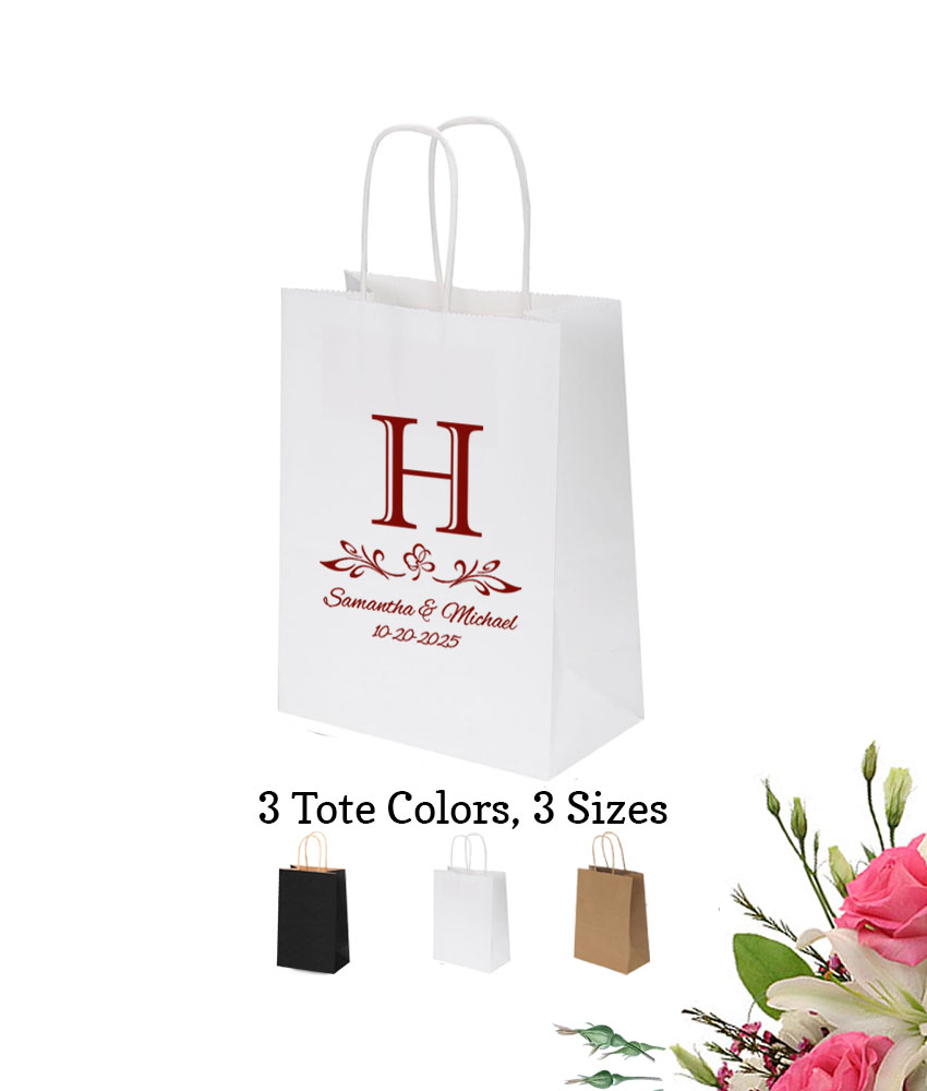 monogram scroll personalized paper tote bags monogram scroll personalized paper tote bags