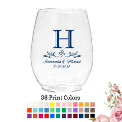 monogram scroll personalized wedding plastic wine glass