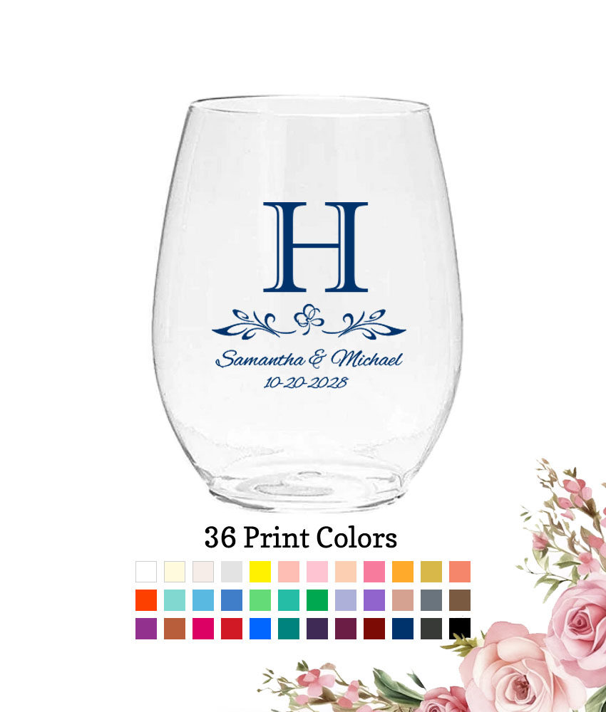 monogram scroll personalized wedding plastic wine glass monogram scroll personalized wedding plastic wine glass