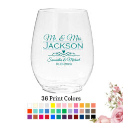 mr mrs last name scroll personalized wedding plastic wine glass