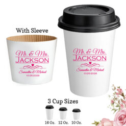 mr mrs name scroll custom paper coffee hot cups with lids and sleeve