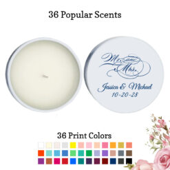 mr mrs script wedding personalized white round candle tins