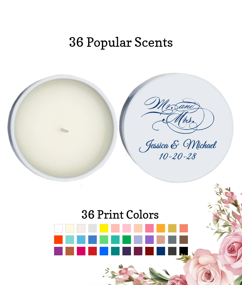 mr mrs script wedding personalized white round candle tins mr mrs script wedding personalized white round candle tins