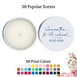 name signature wedding personalized white round candle tins