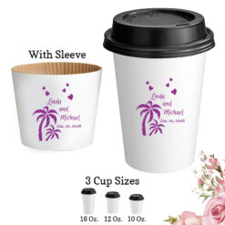 palm tree paper coffee hot cups with lids and sleeve