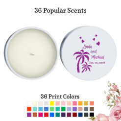 palm tree wedding personalized white round candle tins
