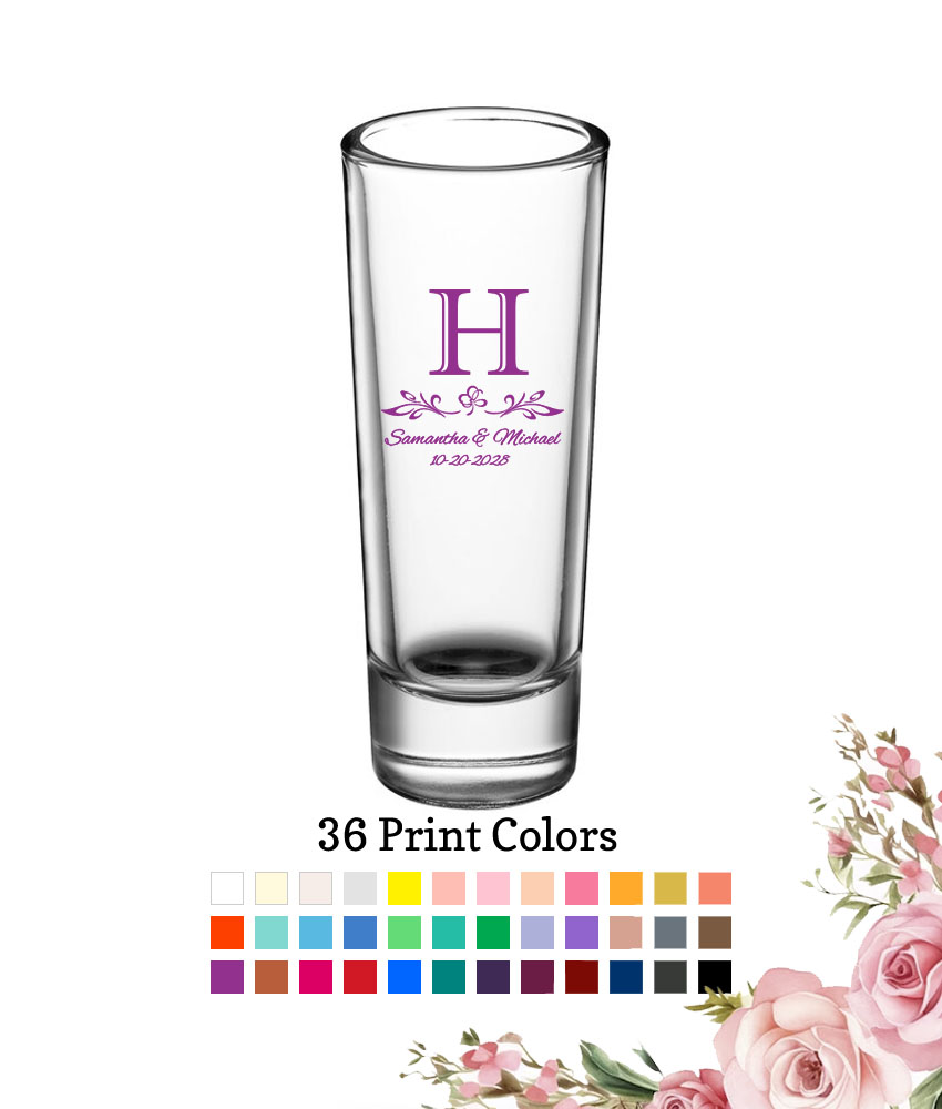 scroll monogram 2 oz wedding personalized tall shooter shot glass scroll monogram 2 oz wedding personalized tall shooter shot glass