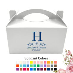 scroll monogram wedding personalized White Take Out Gable Boxes