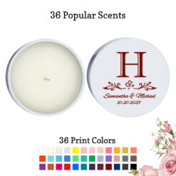scroll monogram wedding personalized white round candle tins