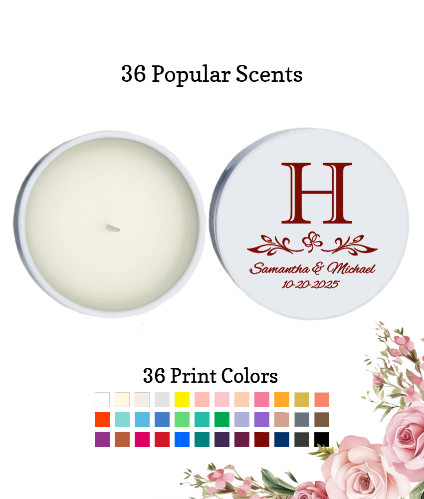 scroll monogram wedding personalized white round candle tins scroll monogram wedding personalized white round candle tins