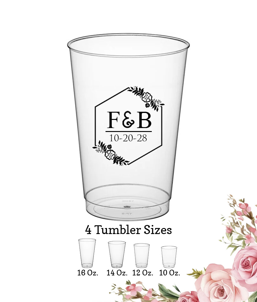 2 initial monogram floral box clear plastic tumbler 2 initial monogram floral box clear plastic tumbler