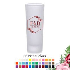 2 initial monogram floral box custom frosted tall shot glass wedding souvenirs